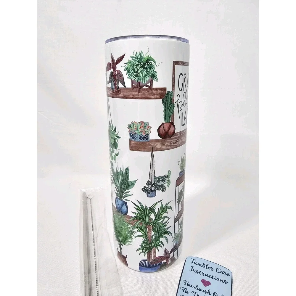 Crazy Plant Lady Print Shelves Flowers Pots 20oz Stainless Steel Skinny Tumbler